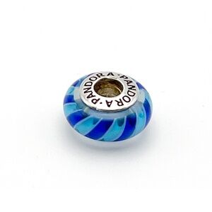 Murano Glass Blue Striped Charm  |  925 Sterling Silver  |  Vintage |  Retired